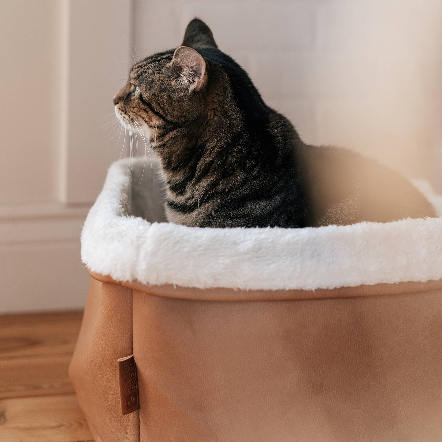 Faux leather basket bed for cat and small dog