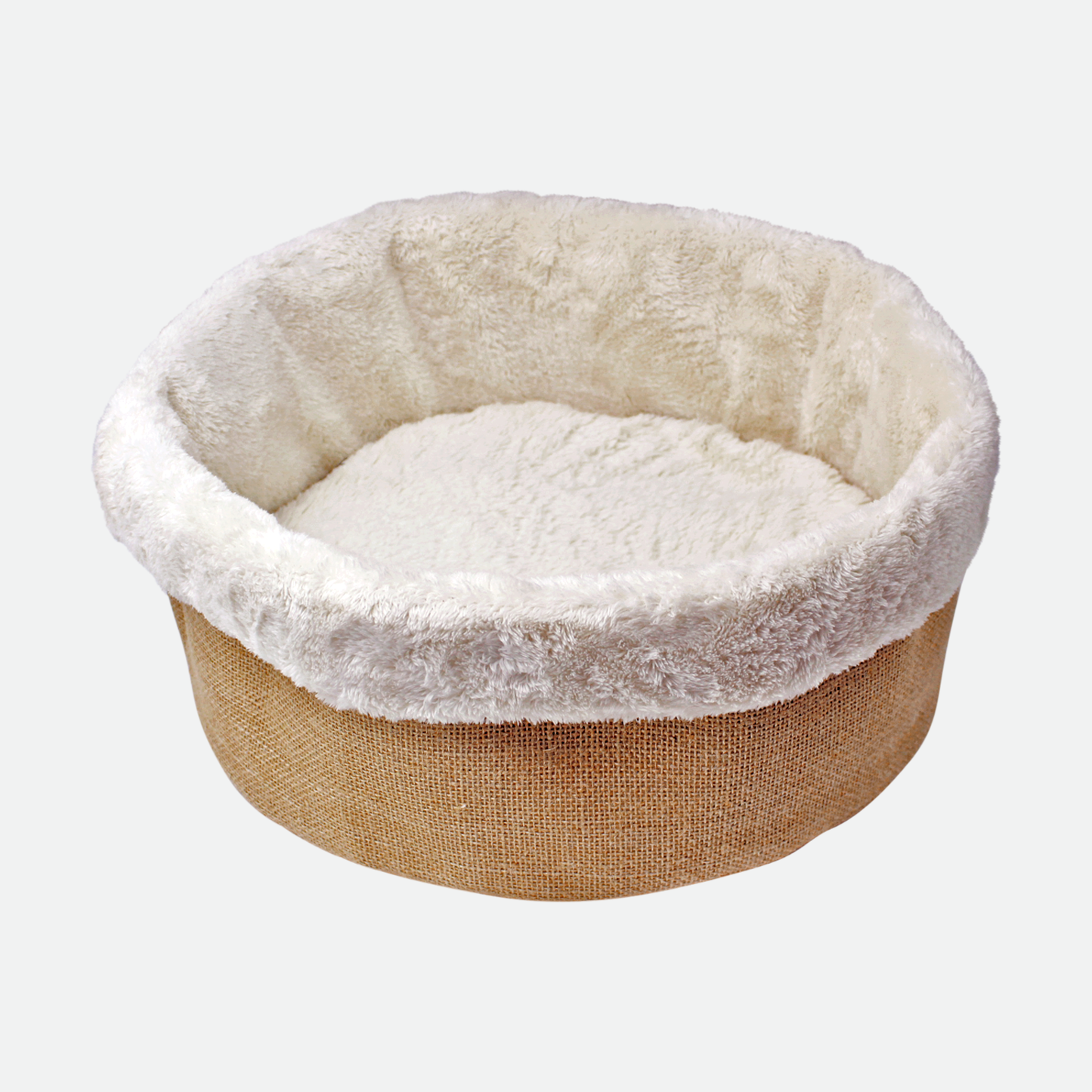 Linen basket bed for cat and small dog, beige