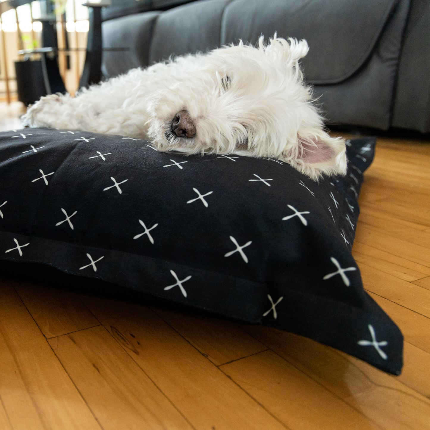 Memory foam dog bed, black X style