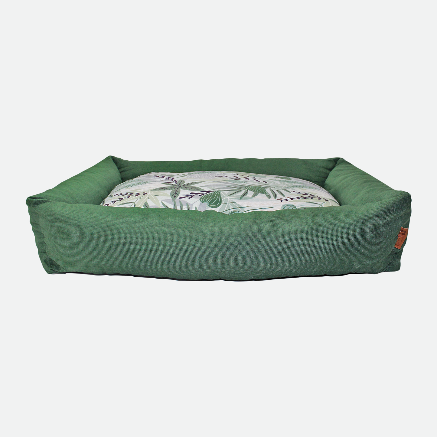 Memory foam pet bed with padded sides, tropical green