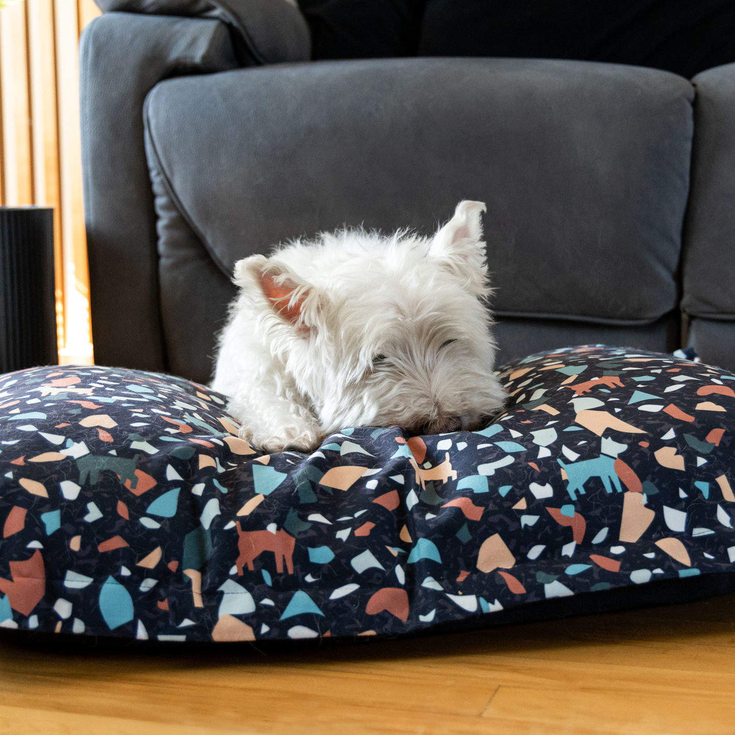Memory foam dog bed, terrazzo style