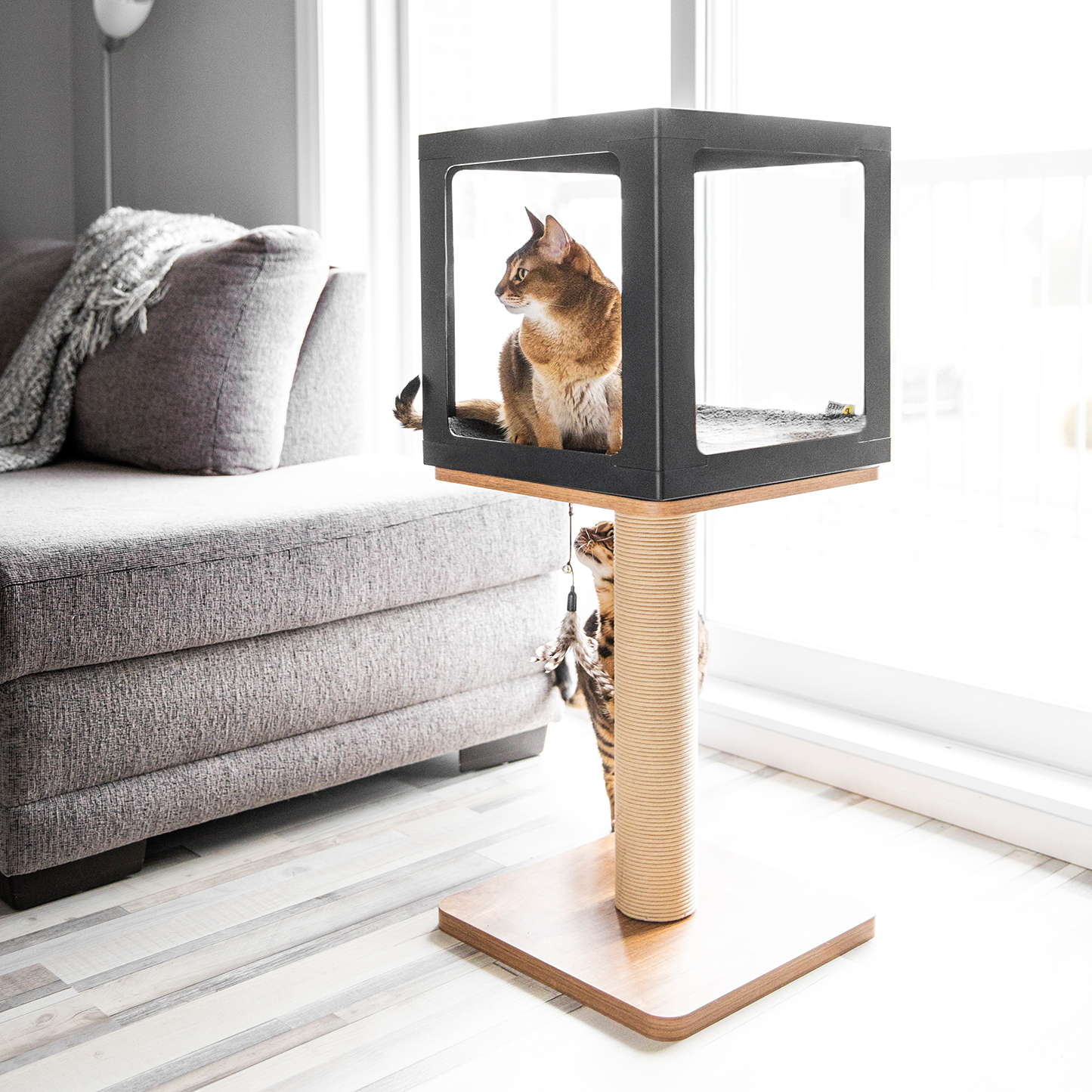 Cat tree scratcher pole, wood