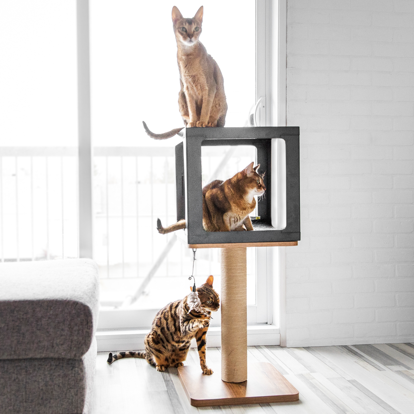 Cat tree scratcher pole, wood