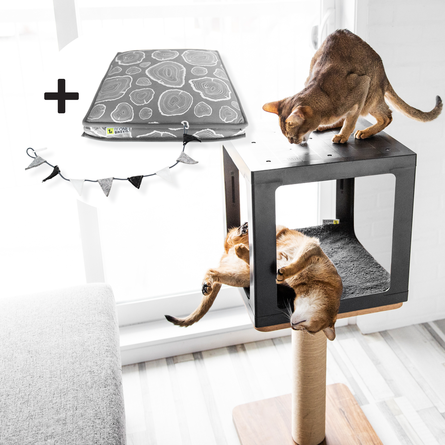 Cat tree scratcher pole, wood