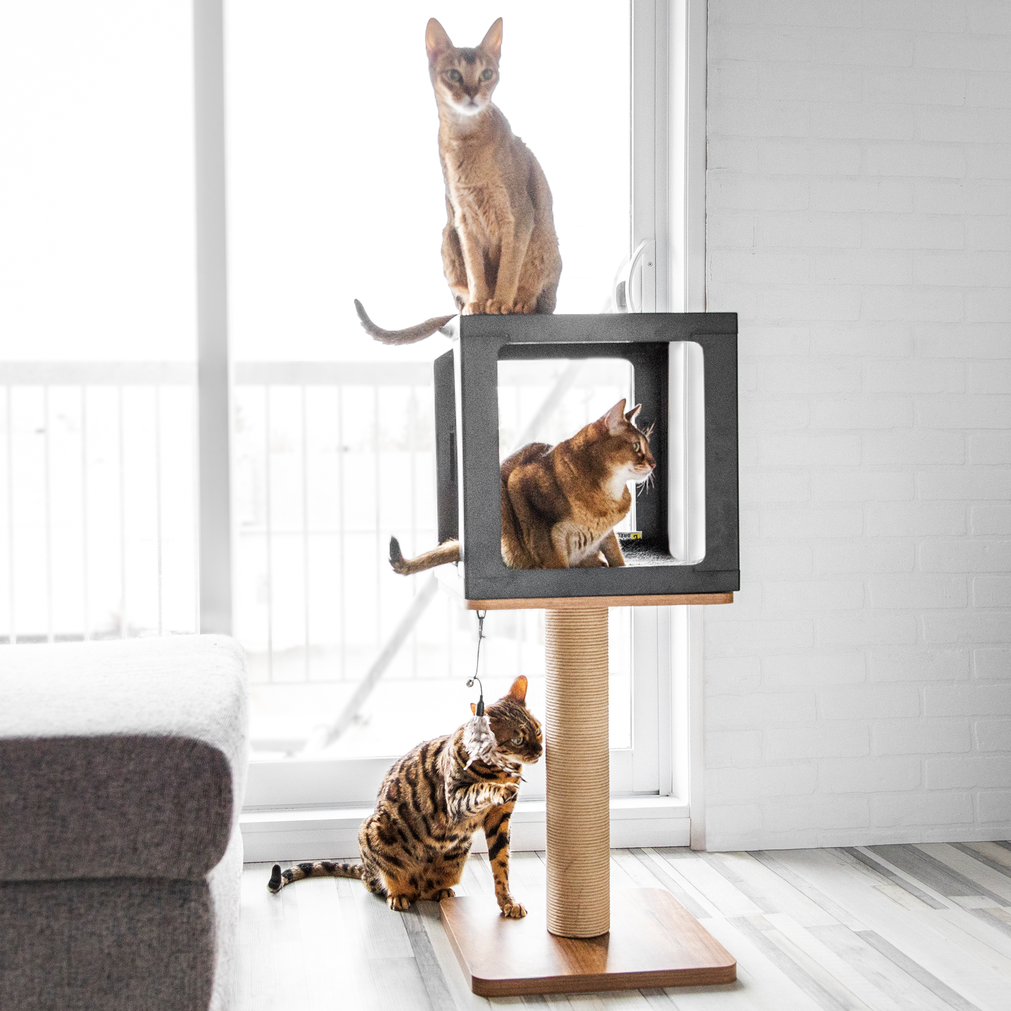 Cat tree scratcher pole, wood