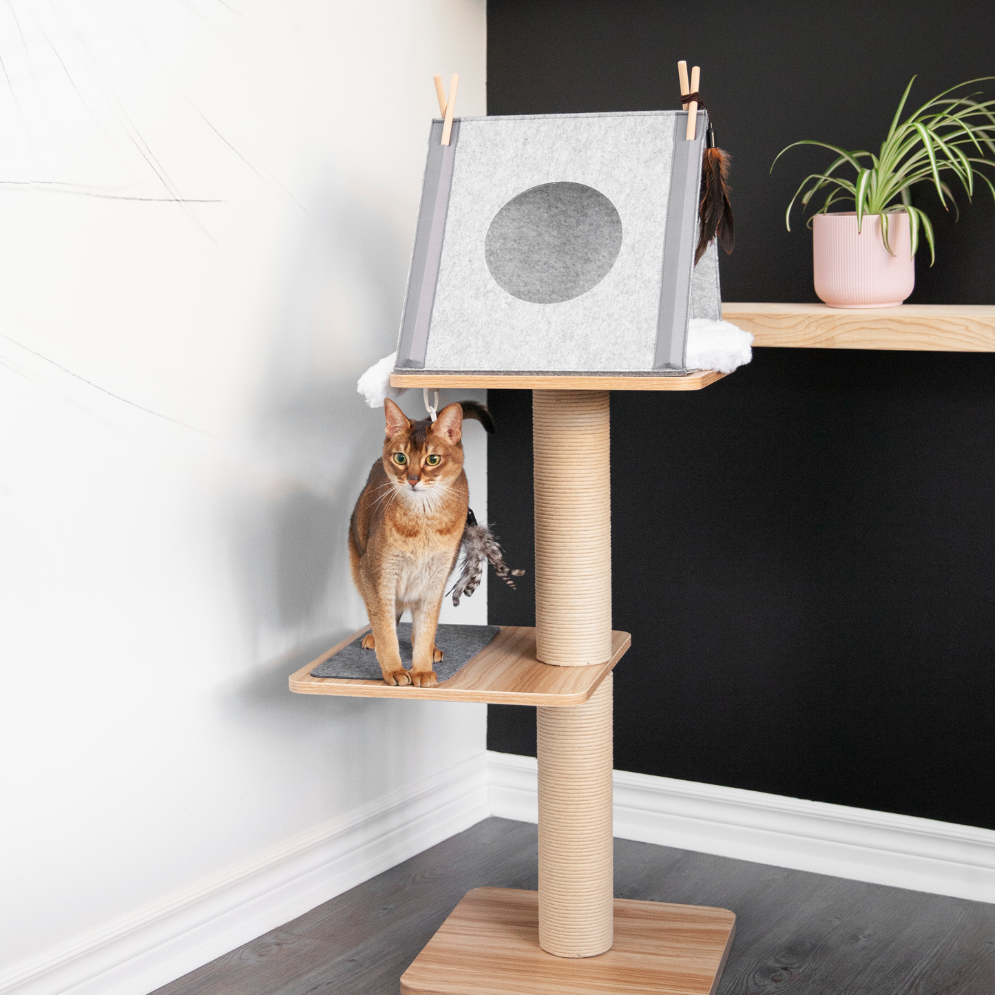 Cat tree scratcher pole, wood