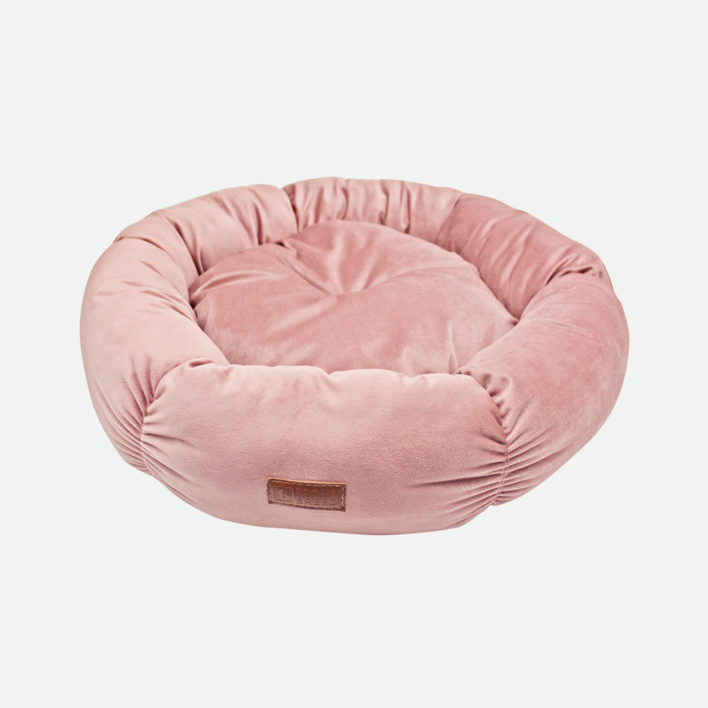 Round velvet bed for cat and small dog, pink