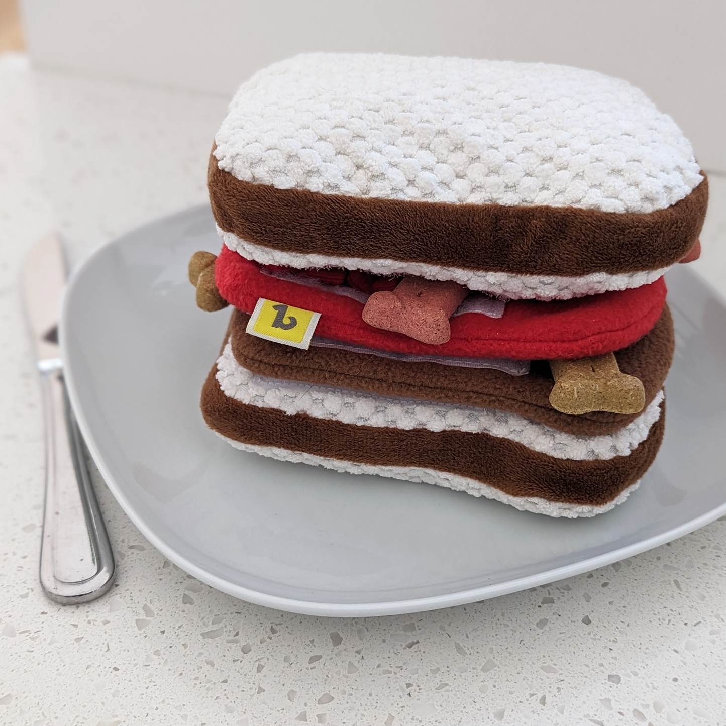 Plush toy for dog, sandwich style
